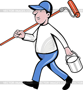 House painter with painting roller paint can - vector image