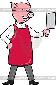 Pig butcher holding meat cleaver knife - vector image