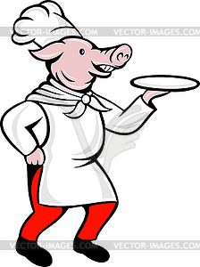 Cartoon pig chef cook baker serving platter - vector EPS clipart