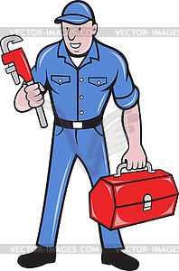 Plumber repairman holding monkey wrench - vector clipart