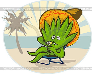 Agave plant cartoon sombrero hat martini beach - vector clipart