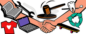 Auction items handshake deal swap exchange - vector clipart