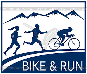 Marathon runner bike cycle run race - vector clipart