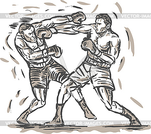 Drawing of two boxers punching - vector image