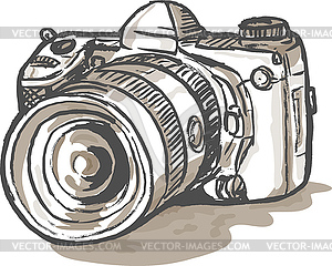 Drawing of digital SLR camera - vector image