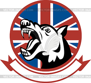 Злой обученная собака охранник с британским флагом - векторная иллюстрация