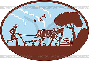 NX farmer plowinghorseside - vector image