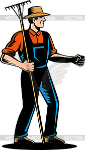 Farmer holding rake - vector clipart