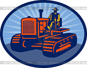 Farmer driving vintage tractor - vector image