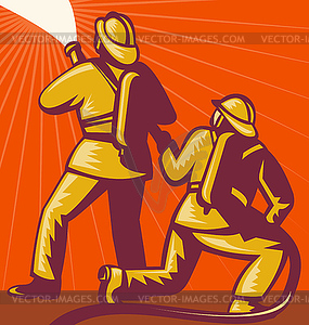 Firefighter or fireman aiming fire hose - vector image