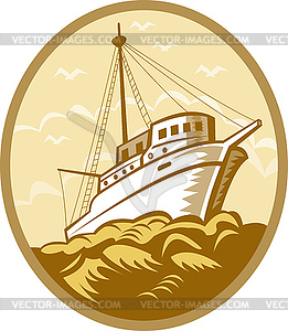 Fishing boat viewed of low angle - color vector clipart