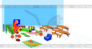 Площадка скользит скамейки стол для пикника - клипарт в векторном формате