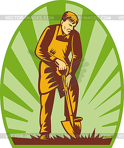 Gardener or farmer digging with shovel - vector clip art