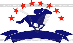 Horse and jockey racing silhouette stars - vector clipart