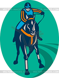 Horse and jockey racing race track - vector image