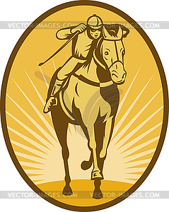 Horse and jockey racing front view - vector image