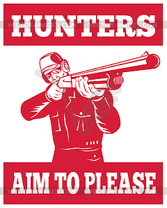 Hunter aiming shotgun rifle front view - vector clip art