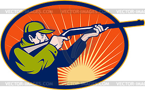 Hunter aiming rifle shotgun side view - vector image