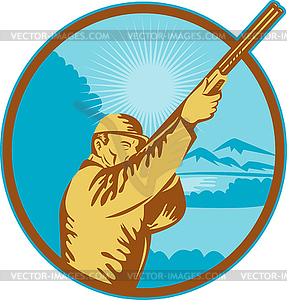 Hunter with shotgun rifle and mountains - vector clipart / vector image