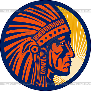 Native american indian chief warrior side - vector clipart