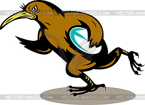 Kiwi bird rugby player running with ball - vector image