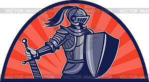 Knight with sword and shield facing side - vector image