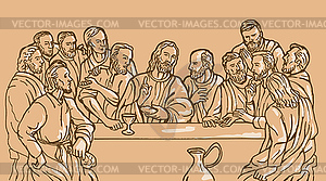 Last supper Jesus Christ savior disciples apostles - vector clipart