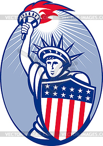 Statue of liberty with torch and shield - vector clip art