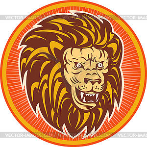 Angry lion head set inside circle - royalty-free vector clipart