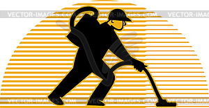 Male Cleaner working with vacuum side - color vector clipart