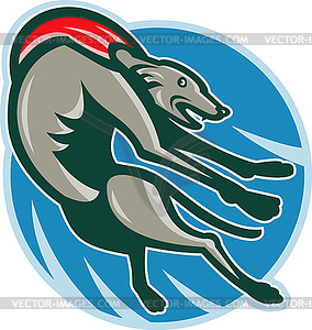 Greyhound racing and jumping set inside circle - royalty-free vector clipart