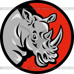 Angry rhino head ready to attack set inside circle - vector image