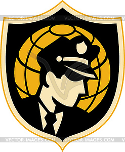 Security guard or police office with globe - vector clipart