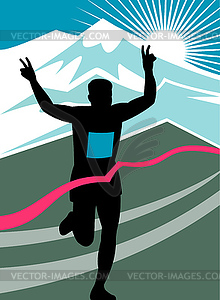 Marathon runner finish line - vector image