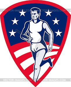 American Marathon athlete sports runner shield - vector clipart
