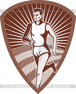 Marathon athlete sports runner shield - color vector clipart