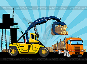 Вилочный подъемник нагрузки крана лесозаготовок грузовик - изображение в векторе / векторный клипарт