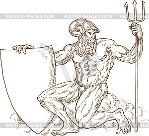 Roman God Neptune or poseidon with trident and - royalty-free vector clipart