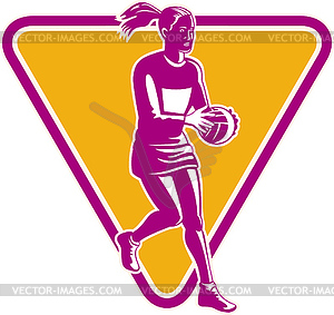 Netball player ready to pass ball - vector image