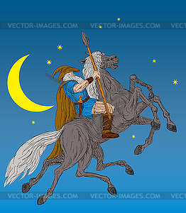 Norse God Odin riding eight-legged horse - vector clipart