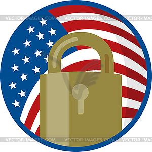 Padlock with american flag inside circle - vector image