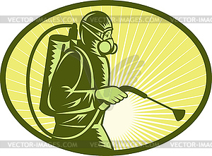 Pest control exterminator worker spraying - vector clip art