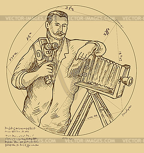 Vintage Photographer holding video camera - vector clip art