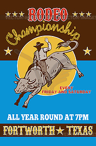 American Rodeo Cowboy riding bull - vector clipart