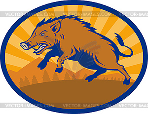 Wild Boar Pig Razorback Hog attacking - vector image