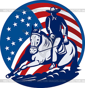 Rodeo cowboy horse cutting stars and stripes - vector clipart