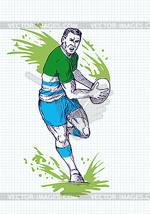 Rugby player running and passing ball - vector image