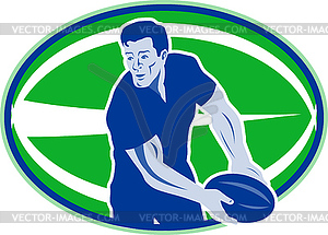 Rugby player passing ball - vector clip art