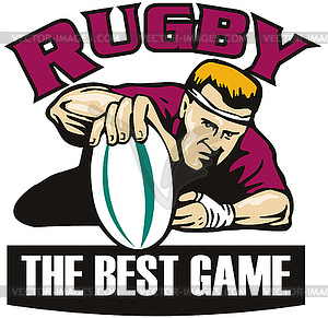 Rugby player grounding ball for try - vector image