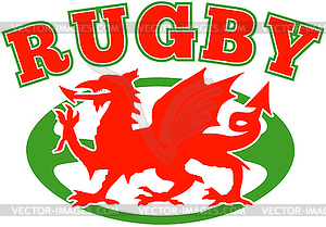 Rugby ball wales red welsh dragon - vector clip art